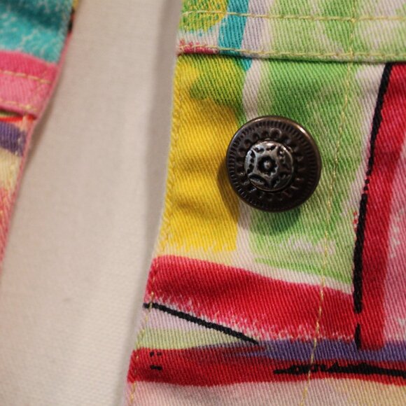 Kaktus Multicolor Abstract Musical Jean Jacket Sz Medium - Picture 3 of 9